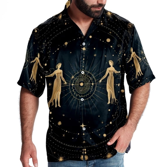 Constellation Men's Short Sleeve Shirts, Casual Hawaiian Print Button Down Summer Beach Top Unisex