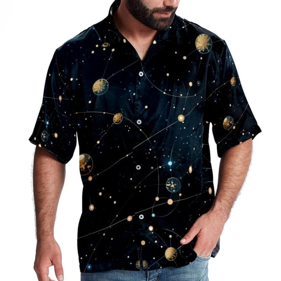 Constellation Men's Short Sleeve Shirts, Casual, Printed, Button Down, Beach Shirt - Spread Collar Tops for Summer Beach Fun