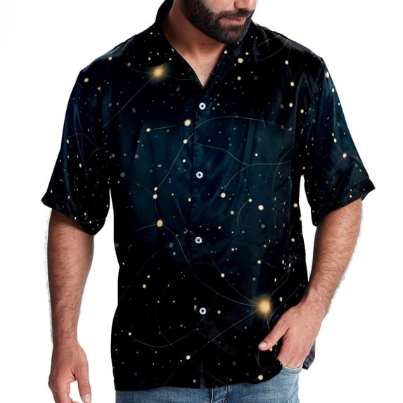 Constellation Men's Short Sleeve Shirts, Casual, Printed, Button Down, Beach Shirt - Spread Collar Tops for Summer Beach Fun