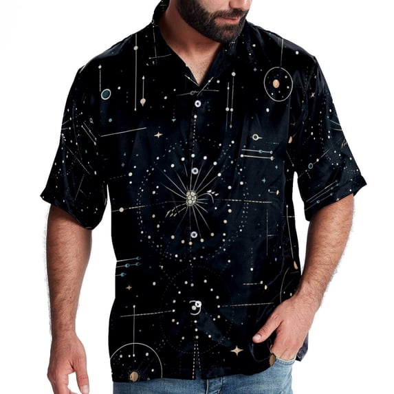 Constellation Men's Short Sleeve Spread Collar Poplin Shirt, Casual Printed Button Down Summer Beach Tops for Men, Unisex Comfortable Shirts