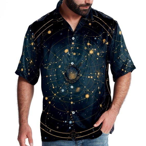 Constellation Men's Spread Collar Tops, Casual Button Down Shirts for Summer Beach, Printed Short Sleeve Shirts - Unisex