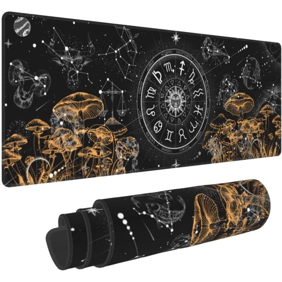 Constellation Mushroom Magic Gaming Mouse Pad Extended Large Mouse Mat 31.5 X 11.8 Inch Nonslip Rubber Base Long Desk Pad Stitched Edges Mousepad Mice Pad for Office Home Game