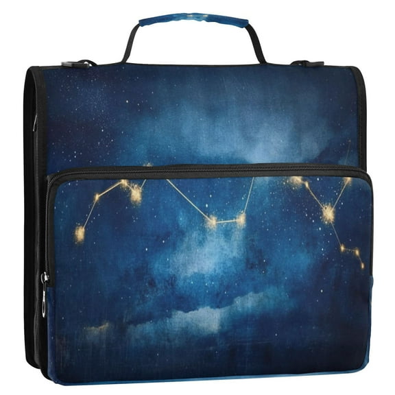 Constellation Night Sky 3-Ring Binder Bag 13.6x12.4x3.5in Water-Resistant Canvas for School or Office Use