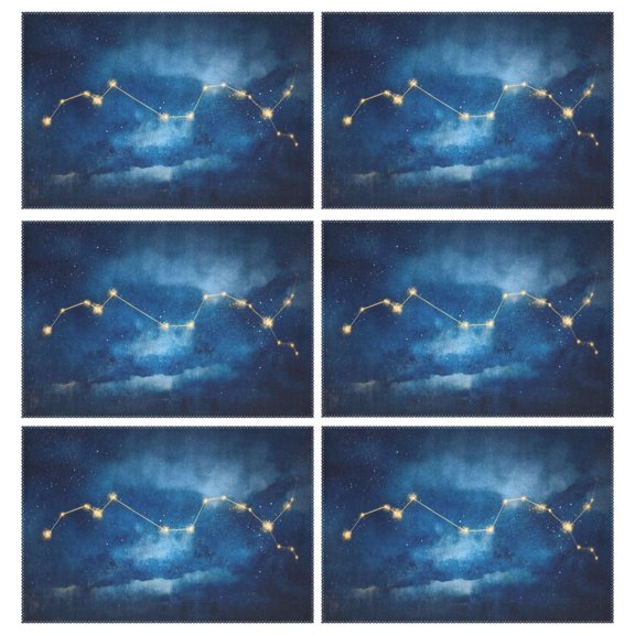 Constellation Night Sky 6-Piece 12x18in Durable Place Mats, Heat-Proof and Non-Slip