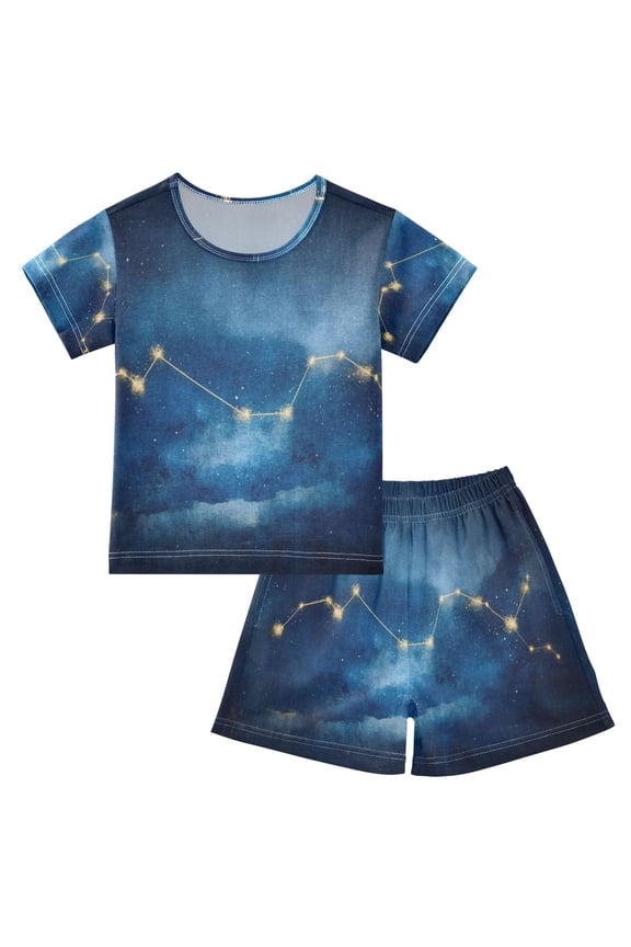 Constellation Night Sky Summer Pajama Set Soft Cotton Short Sleeve Sleepwear 2PCS Pajama Sets Breathable Lounge Set Size 6Y