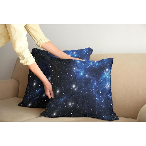 Constellation Pillow Cushion Cover Pack of 2, Outer Space Star Nebula Astral Cluster Astronomy Theme Galaxy Mystery, Decorative Square Accent Pillow Case, 2 Pcs-18" x 18", Blue Black White