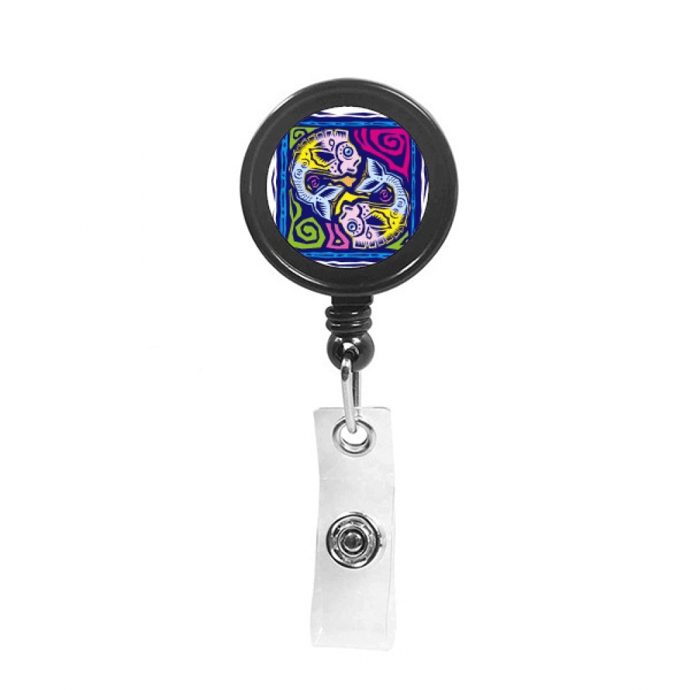 Constellation Pisces Mexicon Culture Engraving Retractable Keychain Badge Holder ID Badge