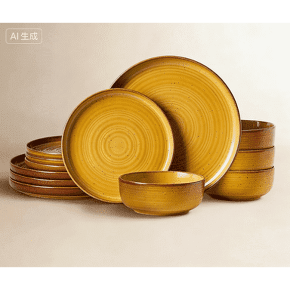 Famiware Constellation 12 Pieces Dinnerware Stoneware Sets, Cinnamon Brown