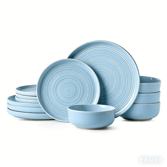 Constellation Plates And Bowls Sets, 12 Piece Dinnerware Sets,Cloud Blue