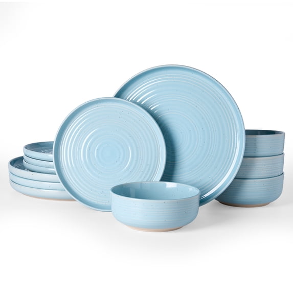Famiware Constellation 12 Pieces Dinnerware Stoneware Sets, Ice Blue