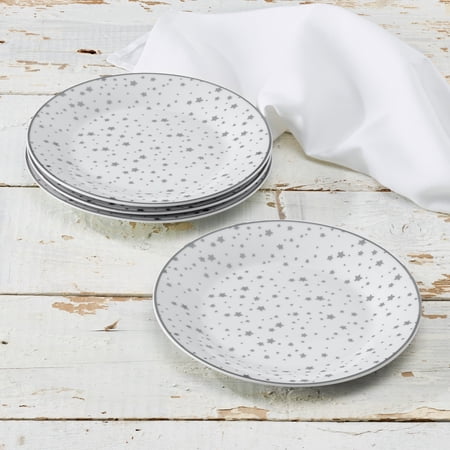 Constellation Round Porcelain 7.5" Side Plate 4-Pack, Silver