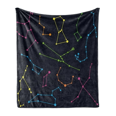 Constellation Soft Flannel Fleece Blanket, Colorful Astronomic Illustration Science Ursa Major Minor Polaris Celestial, Cozy Plush for Indoor and Outdoor Use, 50" x 60", Multicolor, by Ambesonne