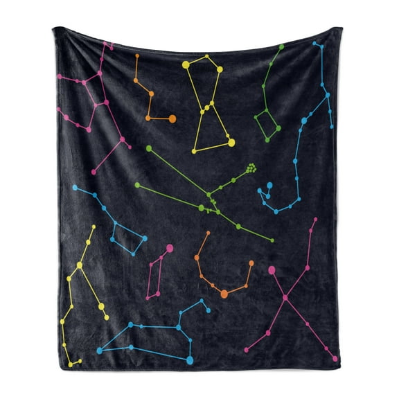 Constellation Soft Flannel Fleece Blanket, Colorful Astronomic Illustration Science Ursa Major Minor Polaris Celestial, Cozy Plush for Indoor and Outdoor Use, 70" x 90", Multicolor, by Ambesonne