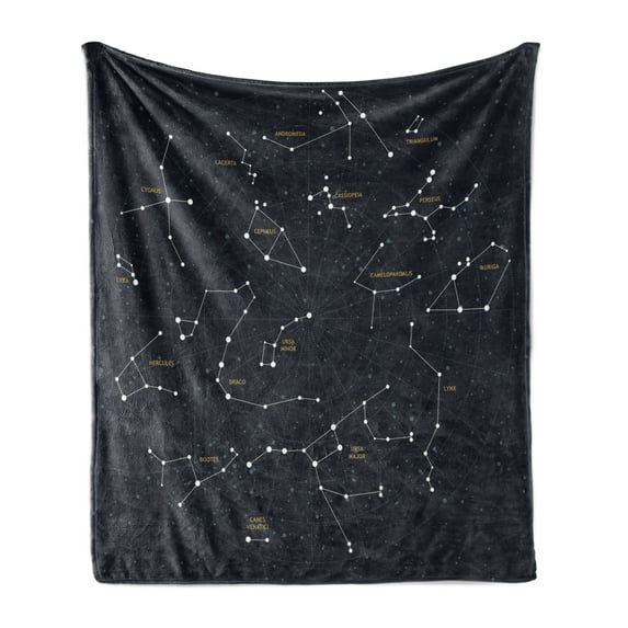 Constellation Soft Flannel Fleece Blanket, Sky Map Andromeda Lacerta Cygnus Lyra Hercules Draco Bootes Lynx, Cozy Plush for Indoor and Outdoor Use, 60" x 80", Dark Blue Yellow White, by Ambesonne