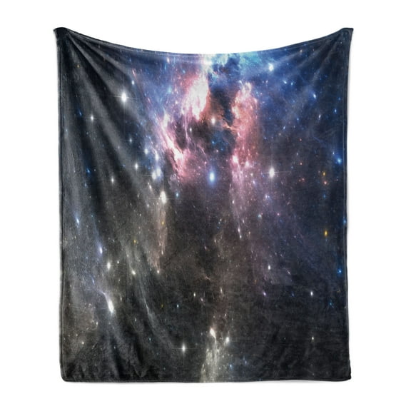 Constellation Soft Flannel Fleece Throw Blanket, Giant Nebula in Vivid Colors Space Motion Supernova Futuristic, Cozy Plush for Indoor and Outdoor Use, 60" x 80", Pale Pink Blue Black, by Ambesonne