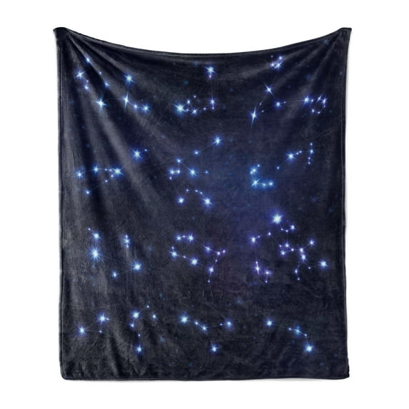 Constellation Soft Flannel Fleece Throw Blanket, Realistic Celestial Gemini Leo Pisces Sagittarius Galactic, Cozy Plush for Indoor and Outdoor Use, 50" x 60", Pale Blue Dark Blue, by Ambesonne