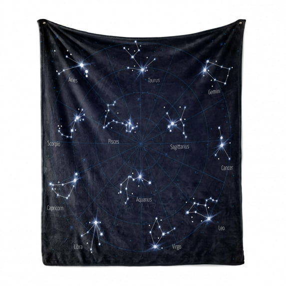 Constellation Soft Flannel Fleece Throw Blanket, Sky Star Map Geometric Circle Space Night Horoscopes Chart Dark, Cozy Plush for Indoor and Outdoor Use, 50" x 70", Dark Blue White, by Ambesonne