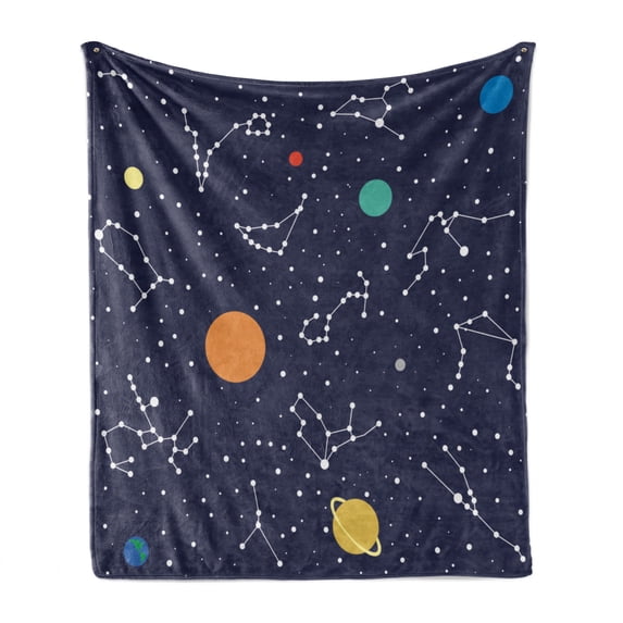 Constellation Soft Flannel Fleece Throw Blanket, Zodiac and Planets Colorful Pattern Galaxy Universe Science Illustration, Cozy Plush for Indoor and Outdoor Use, 50" x 70", Multicolor, by Ambesonne