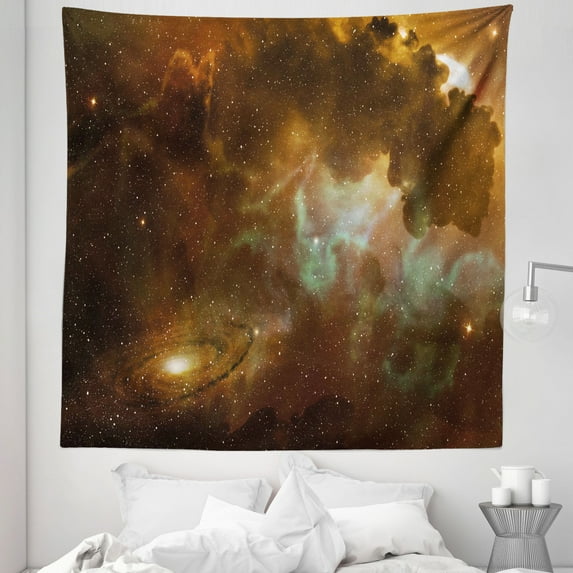 Constellation Tapestry, Dusty Nebula Spiral Galaxy of Stars Infinity, Fabric Wall Hanging Decor for Bedroom Living Room Dorm, 5 Sizes, Pale Coffee Mint Green, by Ambesonne
