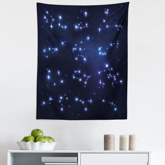 Constellation Tapestry, Realistic Celestial Gemini Leo Pisces Sagittarius Galactic, Fabric Wall Hanging Decor for Bedroom Living Room Dorm, 5 Sizes, Pale Blue Dark Blue, by Ambesonne