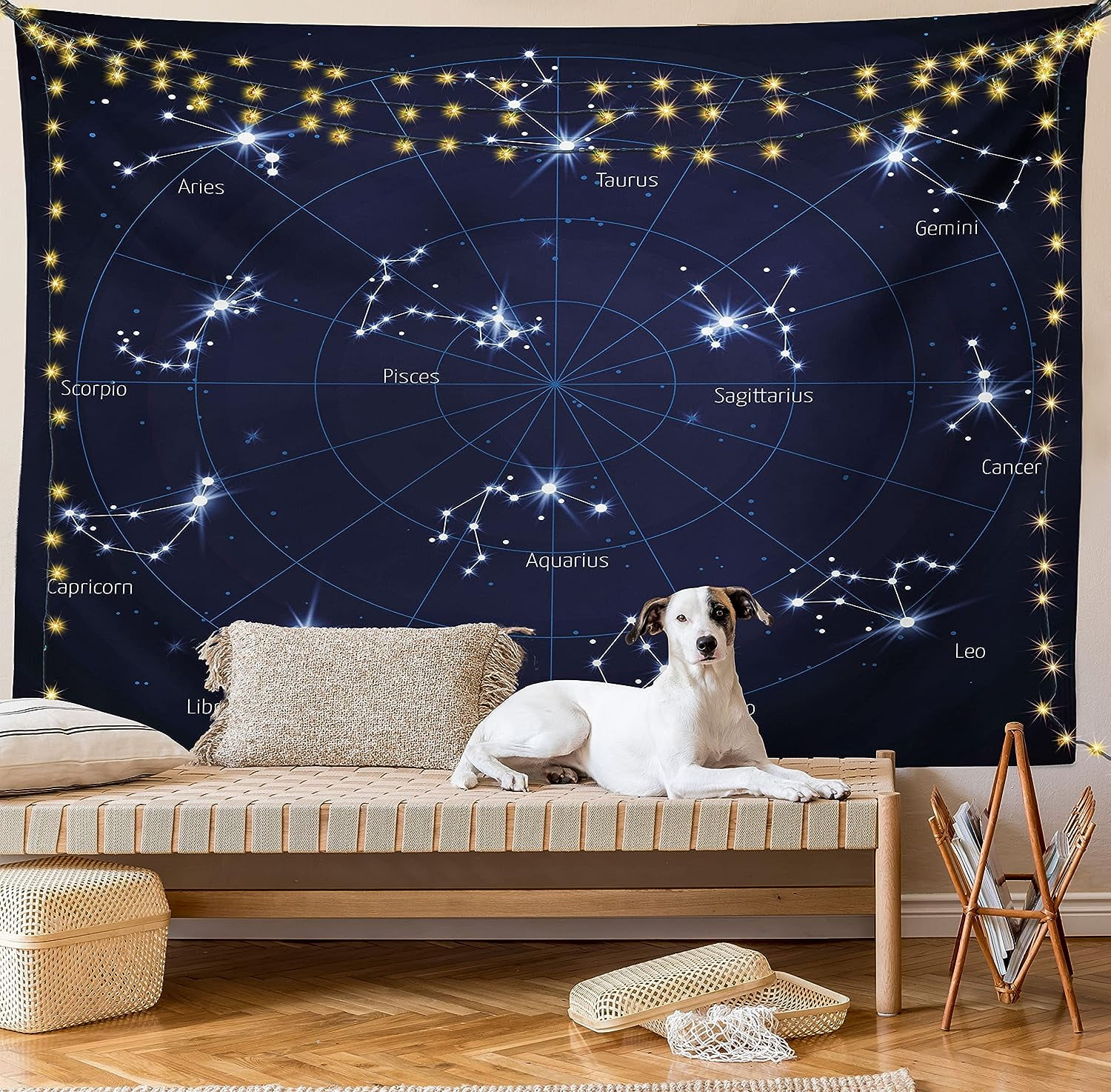 Constellation Tapestry Sky Star Map Geometric Circle Space Night Horoscopes Chart Dark Wall Hanging for Bedroom Living Room Dorm Decor 60 X 80