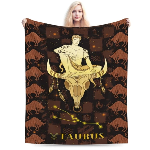 Constellation Taurus Throw Blanket Flannel Zodiac Sign for Couch Bed Sofa Fuzzy Travelling Car for Women Man (60"x50", Taurus)