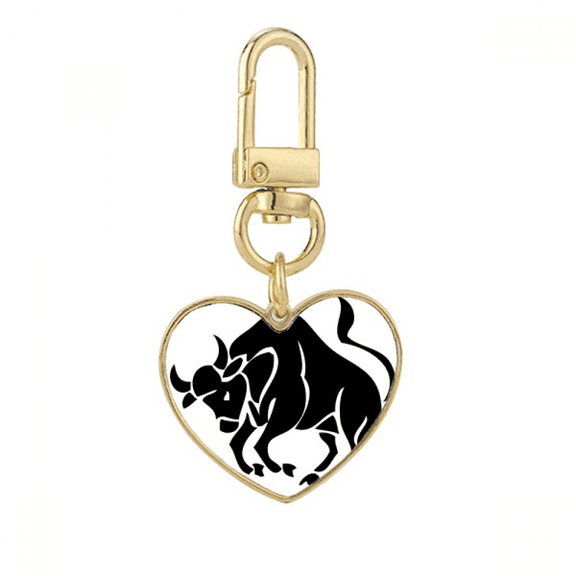 Constellation Taurus Zodiac Sign Gold Heart Keychain Metal Keyring Holder