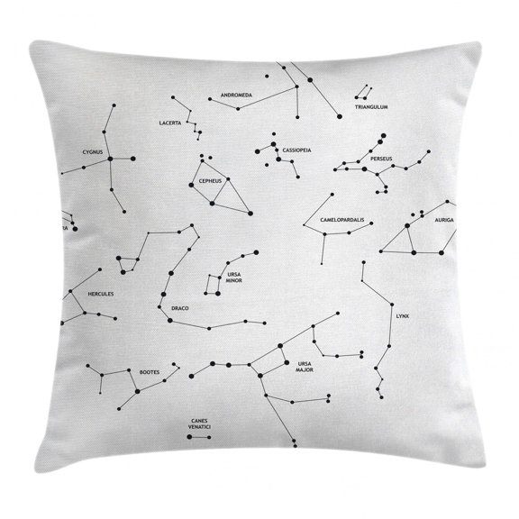 Constellation Throw Pillow Cushion Cover, Astronomic Theme Group of Stars Names Classical Scientific Composition, Decorative Square Accent Pillow Case, 20 X 20 Inches, Black and White, by Ambesonne