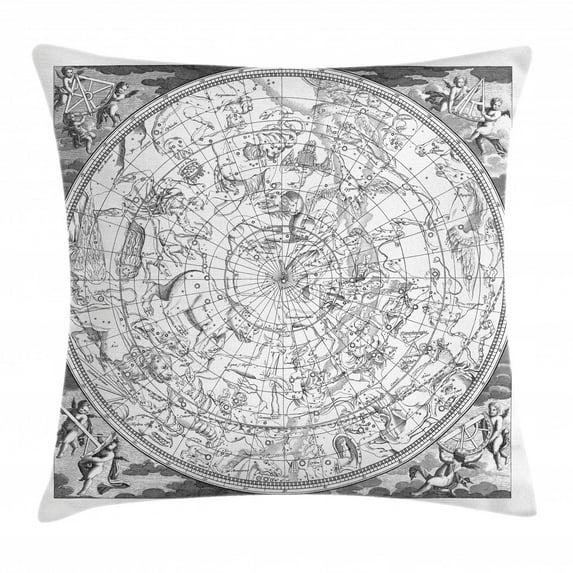 Constellation Throw Pillow Cushion Cover, Detailed Vintage Boreal Hemisphere Astronomy Ancient Antique Figures, Decorative Square Accent Pillow Case, 20 X 20 Inches, Grey Black White, by Ambesonne