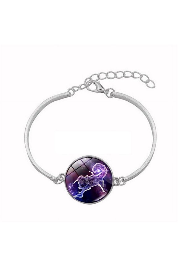 Women's Celestial Bracelet Time Gem Pendant Adjustable Alloy Chain Charm Jewelry Constellation Theme Gift with Extender