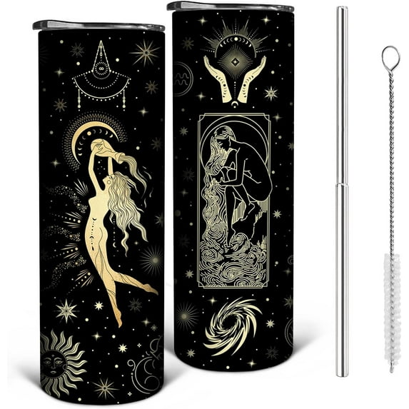 Constellation Tumbler with Lid and Straw, Aquarius Travel Tumbler, Goth Tumbler, Constellation Cup/Mug, Halloween Tumblers, Zodiac Gifts for Men Women, 20oz Tumbler with Lid and Straw