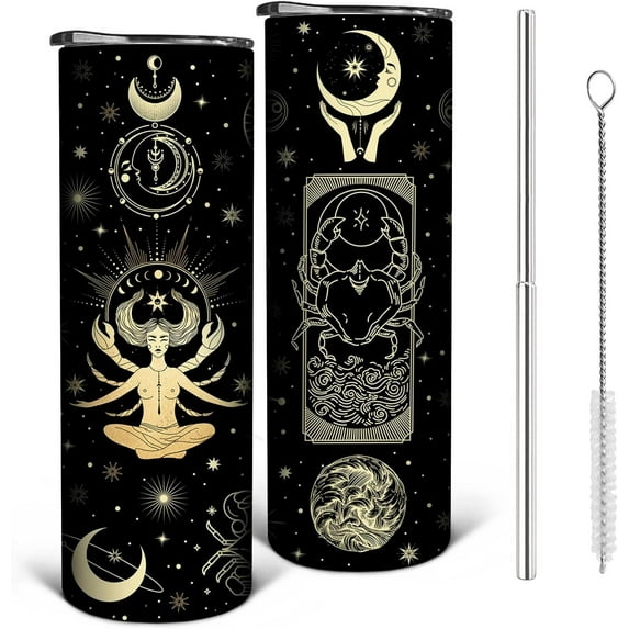 Constellation Tumbler with Lid and Straw, Cancer Tumbler, Goth Tumbler, Zodiac Insulated Coffee Tumbler, Birthday Zodiac Gifts for Men Women, Astrology Coffee Mugs, Gifts, 20oz Witch Tumbler