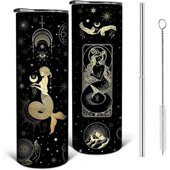 Constellation Tumbler with Lid and Straw, Capricornus Skinny Tumbler, Goth Moon Tumbler, Zodiac Insulated Tumbler, Birthday Zodiac Gifts for Men Women, Constellation Gifts, Witch Tumbler