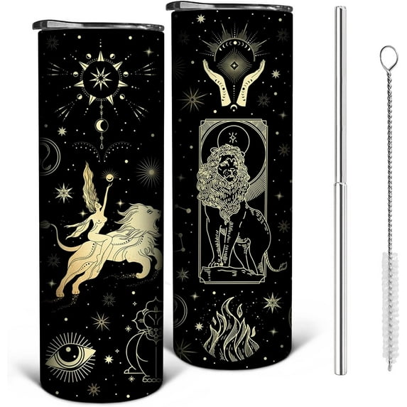 Constellation Tumbler with Lid and Straw, Leo Tumbler, Goth Tumbler, Constellation Cup/Mug, Zodiac Gifts for Men Women, Coffee Tumbler for Women, 20oz Travel Tumbler with Lid and Straw