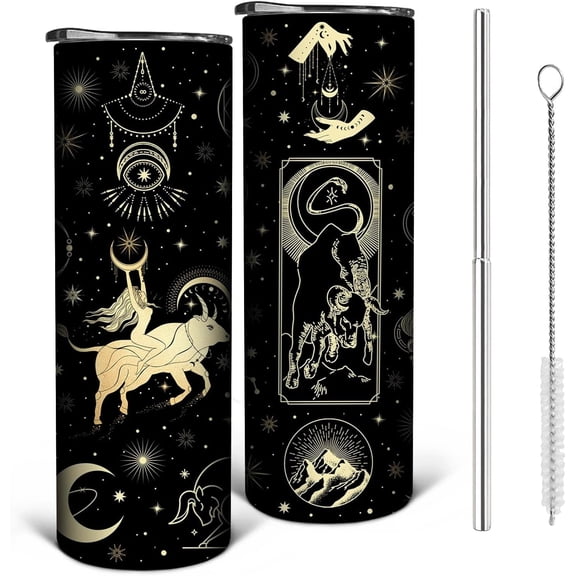 Constellation Tumbler with Lid and Straw, Taurus Tumbler, Goth Tumbler, Constellation Cup/Mug/Travel Tumbler, Witch Tumbler, Zodiac Gifts for Men Women, 20oz Skinny Tumbler with Lid and Straw