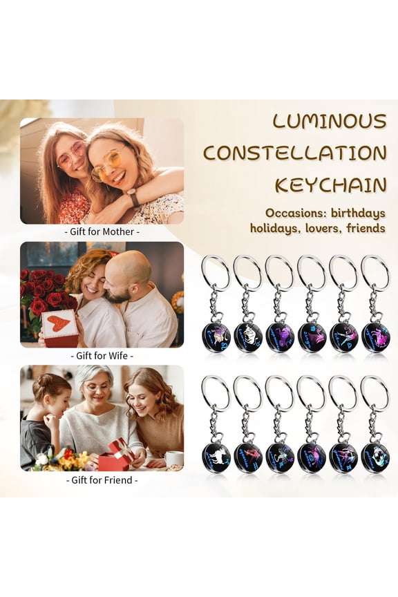 Constellation Zodiac Keychain with Crystal Gemstone - Personalized Birth Star Sign Gift for Women Men, Key Ring Pendant Charm for Backpack Purse Jewelry (1 Pack)