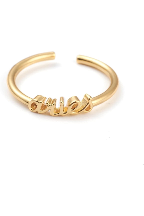 Constellation Zodiac Sign Brass Cuff Rings Open Adjustable Rings Real 18K Golden Plated Jewelry Size 7 Inner Diameter 17.5mm for Aries Zodiac Lovers and Daily Wear