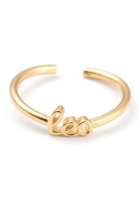 Constellation Zodiac Sign Brass Cuff Rings Open Adjustable Rings Real 18K Golden Plated Jewelry Size 7 Inner Diameter 17.5mm for Leo Zodiac Lovers and Daily Wear