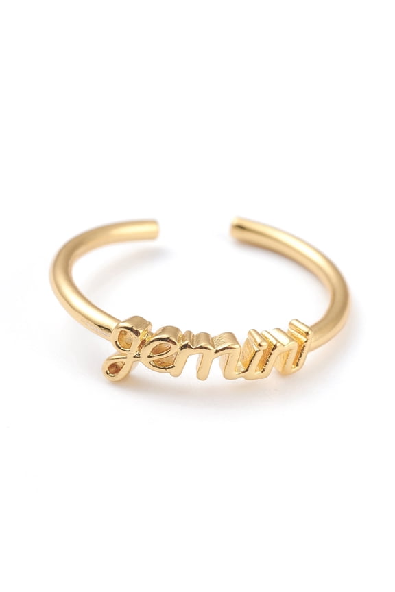 Constellation/Zodiac Sign Brass Cuff Rings Open Rings Real 18K Golden Plated Gemini Size 7 1/4(17.5mm) word: 13x4.5mm