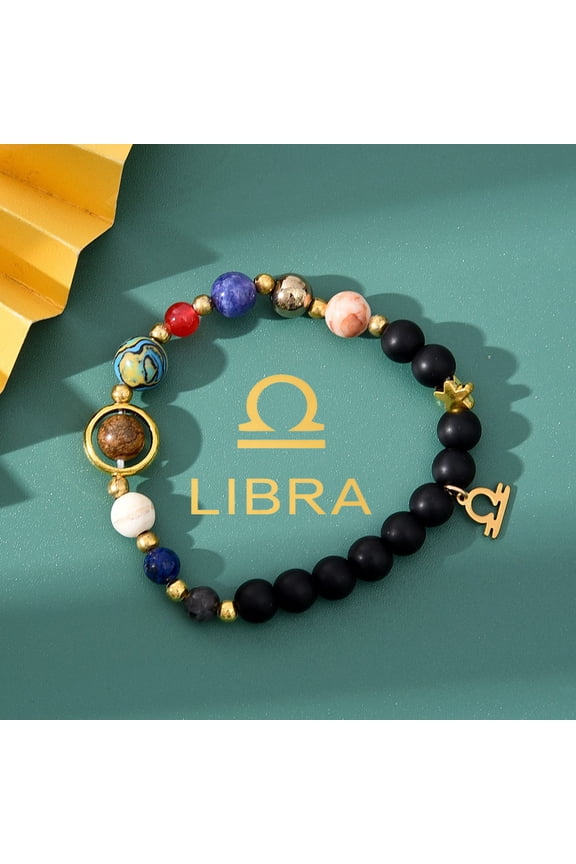 Constellations Bracelet For Women Men Natural Stone Solar System Bracelet Libra Virgo Leo Gold Zodiac Pendant Chain Accessories Goth Chains Jeans Jewellery Street Halloween Accessories