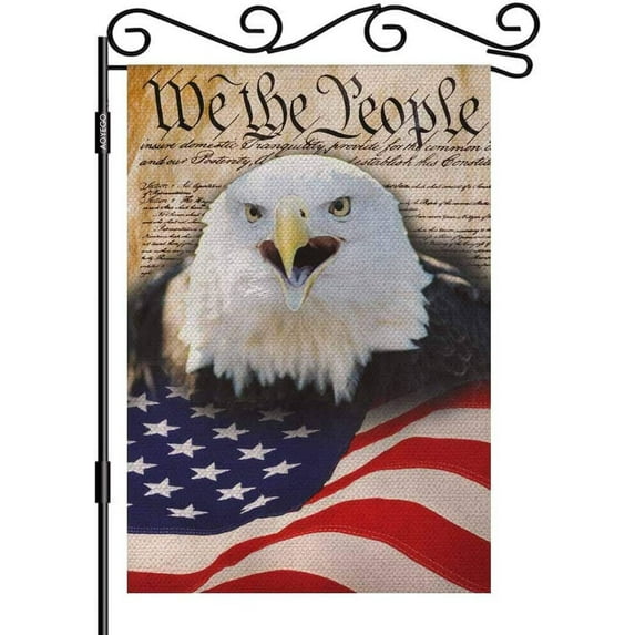 Constitution of America Garden Yard Flag 12.5"x 18" Double Sided Polyester We the People with Bald Eagle and American Flag House Flag Banners for Patio Lawn Outdoor Home Decor