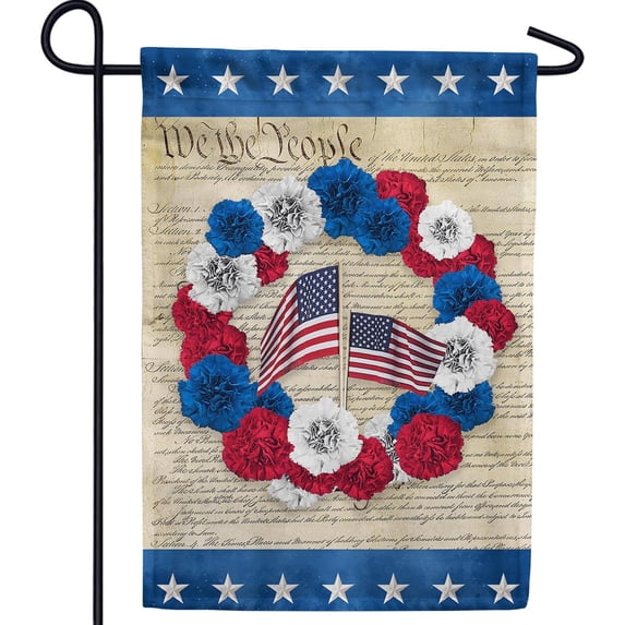 Constitution of America We the People Garden Flag Double Sided Red White Blue Patriotic Floral Wreath 4th of July Memorial Independence Day Yard Outdoor USA Decoration
