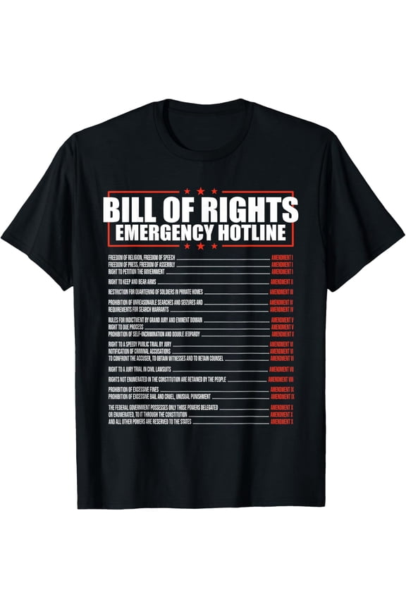 Constitution Bill of Rights Emergency Hotline Amendment 1-10 T-ShirtMen and women, Black T-shirt, size: Extra large
