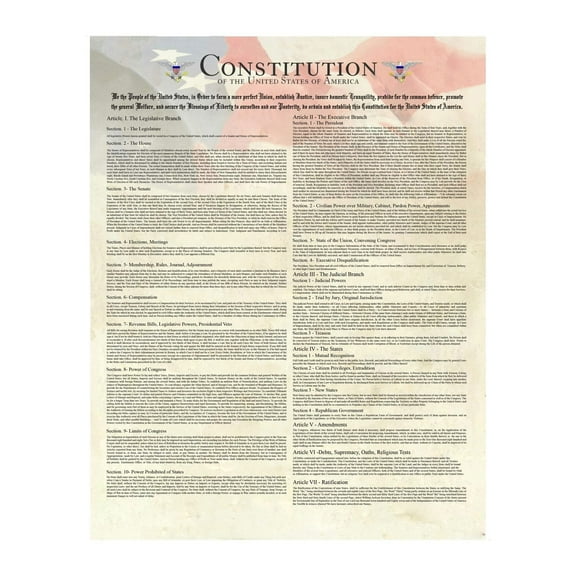 Constitution of the United States of America Patriotic Wall Art Poster, This Parchment Replica American Flag Wall Art Poster Is An Ideal Wall Decor For Home, Military School Decor