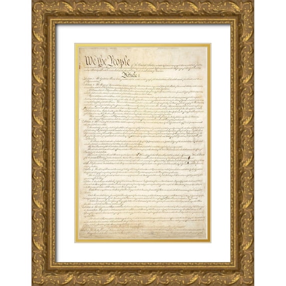 Constitutional Convention 23x32 Gold Ornate Wood Framed with Double Matting Museum Art Print Titled - Constitution of the United States, 1787
