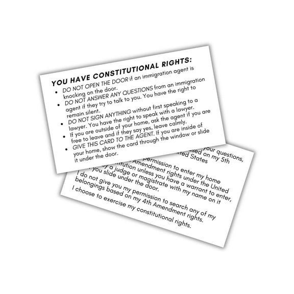 Constitutional Rights Card to Hand to Law Enforcement at Your Home 30pk 2x3.5 Wallet Size Legal Citizens Police Interaction Warrant Under Arrest Questions
