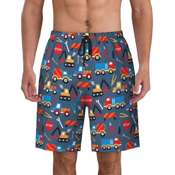 Construct Machines Machinery Pattern Men'S Beach Pants Quick Dry Short Swim Trunks With With Pockets And Mesh Lining Swimwear Beach Bathing Shorts Large