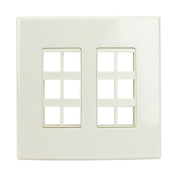 Construct Pro 12-Port Keystone Wall Plate with Screwless Face (Double Gang, Light Almond)