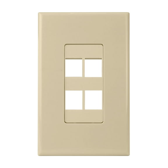 Construct Pro 4-Port Keystone Wall Plate with Screwless Face (Color: Ivory)