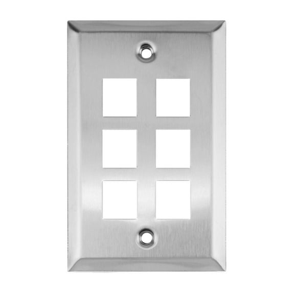 Construct Pro 6-Port Keystone Stainless Steel Wall Plate (Color: Silver)